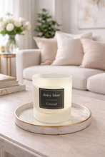 Daisy Blue Home Fragrance Mariette Candle Jar with white ceramic lid and floral design, perfect for home decor and ambiance.